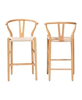 Baxton Studio 2-Pc. Finished Wood Paxton Modern and Contemporary Bar Stool Set