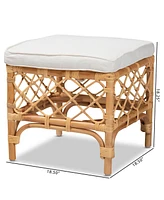 bali & pari 18.5" Upholstered and Natural Rattan Orchard Modern Bohemian Ottoman