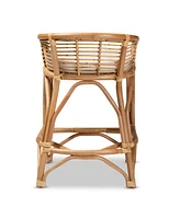 bali & pari 21.5" Upholstered and Rattan Maverick Modern Bohemian Counter Stool