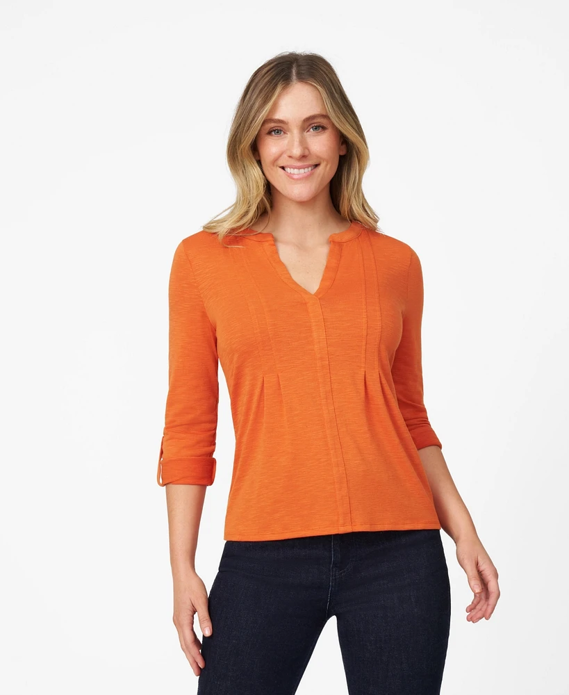 Cable & Gauge Women's Pintuck Pleat Henley Top