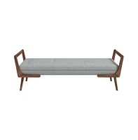 Mid-Century Modern Gray Upholstered Bench, Tufted Fabric Seat with Walnut Wood Frame-The Pop Home