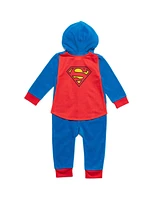 Justice League Boys Dc Comics Zip Up Pajama Coverall Cape and Mask 3 Piece Costume Set