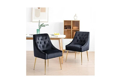 Dyhome Modern Dining Chairs Set of 2, Mid Century with 5.12” Cushions and Golden Legs, Velvet Upholstered Back