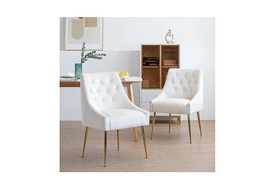 Dyhome Modern Dining Chairs Set of 2, Mid Century with 5.12” Cushions and Golden Legs, Velvet Upholstered Back