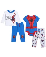 Marvel Avengers Spider-Man Bodysuit Pullover T-Shirt and Pants 4 Piece Layette Set