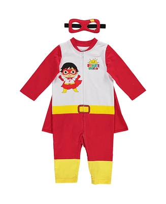 Ryan'S World Red Titan Zip Up Costume Coverall Cape and Mask 3 Piece Set Infant to Big Kid