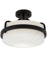 Possini Euro Bregman 13"W Black Ceiling Light w/ Stone Glass - Possini Euro Design