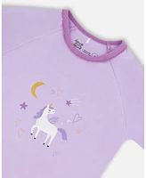 Deux par Toddler Girls Cotton Short Sleeve Top And Pant Pajama Set White Unicorn On Mauve - Toddler|Child
