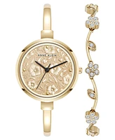 Anne Klein Women's Quartz Charming Floral Gold-Tone Metal Alloy Watch Set, 32mm