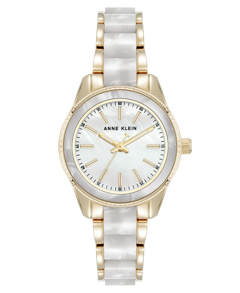 Anne Klein Women's Quartz Ivory Pearlescent Acetate and Gold-Tone Metal Alloy Link Bracelet Watch, 30mm