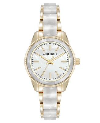 Anne Klein Women's Quartz Ivory Pearlescent Acetate and Gold-Tone Metal Alloy Link Bracelet Watch, 30mm