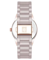 Anne Klein Women's Quartz Taupe Ceramic Bracelet Floral Dial Watch, 34mm