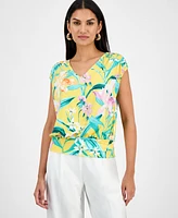 I.n.c. International Concepts Women's Printed Ruched Cap-Sleeve Top, Exclusively at Macy's