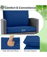 Gymax 3PCS Patio Outdoor Rattan Conversation Set Garden Yard w/ Cushion