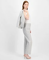 T Tahari Women's Striped Cotton Straight-Leg Pants
