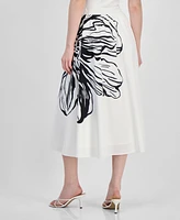 T Tahari Women's Placement-Print Flared Midi Skirt