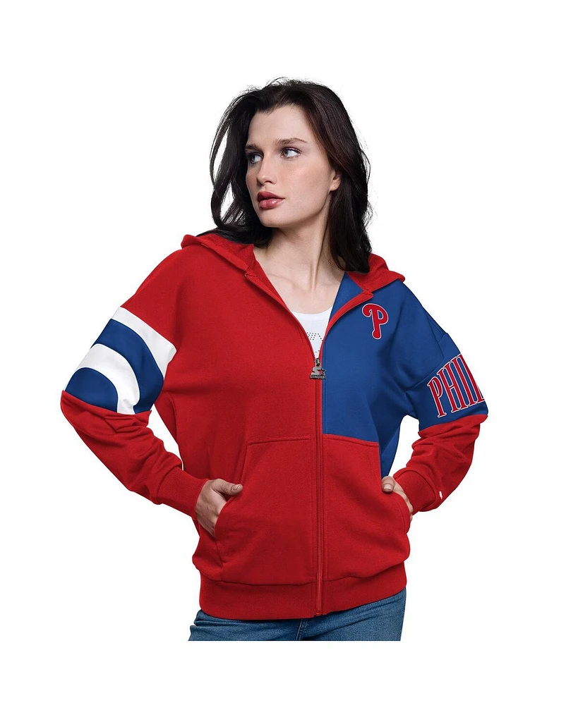 Starter Women's Red/Royal Philadelphia Phillies Curve Ball Full Zip Hoodie Sweatshirt