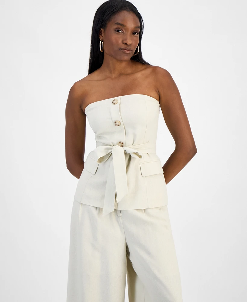 Bar Iii Women's Belted Strapless Button-Front Top, Exclusively at Macy's