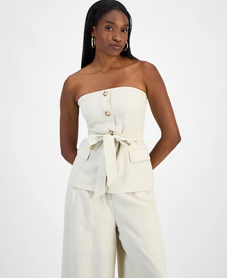 Bar Iii Women's Belted Strapless Button-Front Top, Exclusively at Macy's