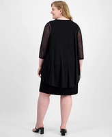 Connected Plus Metallic Embroidered Dress & Mock Jacket