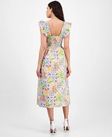 Anne Klein Women's Printed Cotton Sleeveless Midi Dress