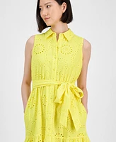 Anne Klein Women's Cotton Collared Sleeveless Shirtdress