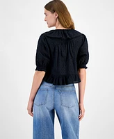 And Now This Petite Ruffled-Front Clip-Dot Cotton Top, Exclusively at Macy's