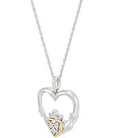 Diamond Accent Heart Pendant Necklace in Sterling Silver & 10k Yellow Gold, 16" + 2" extender