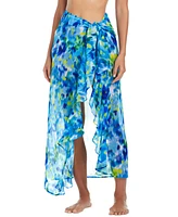 Bleu by Rod Beattie Women's Life's A Beach Printed Ruffled Chiffon Sarong Cover Up