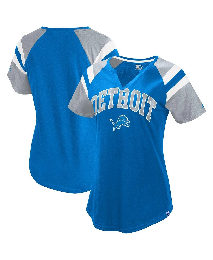 Starter Women's Blue Detroit Lions Game On Notch Neck Raglan T-Shirt