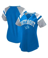Starter Women's Blue Detroit Lions Game On Notch Neck Raglan T-Shirt
