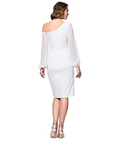 Betsy & Adam Women's Asymmetric-Neck Sheer-Sleeve Dress