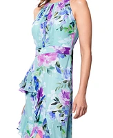 Betsy & Adam Women's Back-Tie Halter Ruffled Gown