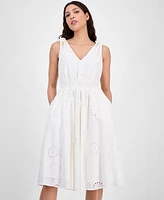 Anne Klein Women's Cotton Eyelet Sleeveless Fit & Flare Dress