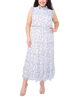 Msk Plus Floral-Print Tiered Maxi Dress