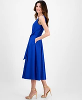 Anne Klein Women's Tie-Waist Seamed Fit & Flare Midi Dress