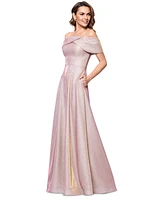 Betsy & Adam Women's Off-The-Shoulder Glitter Gown