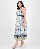 Anne Klein Plus Printed Smocked-Waist Patio Shirtdress