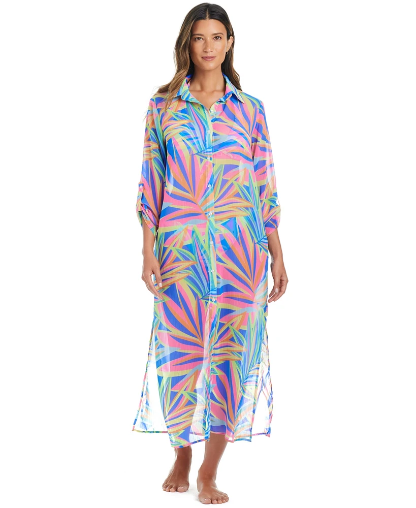 Bleu by Rod Beattie Women's On The Bright Side Printed Chiffon Cover-Up Maxi Dress
