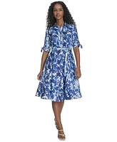 Calvin Klein Women's Cotton Printed Tie-Sleeve Shirtdress