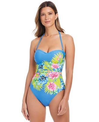 Bleu by Rod Beattie Women's Let's Get Away Printed Shirred One-Piece Swimsuit
