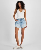 Boss Orange Women's Raw Shaped-Hem Denim Shorts