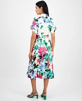 Tahari Women's Collared Short-Sleeve Midi Shirtdress