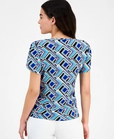 Ak Anne Klein Women's Printed Tulip-Sleeve Top