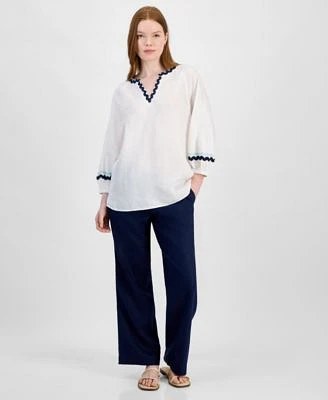 Charter Club Womens 100 Linen Rickrack Trim Top 100 Linen Drawstring Pants Exclusively At Macys
