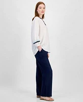Charter Club Womens 100 Linen Rickrack Trim Top 100 Linen Drawstring Pants Exclusively At Macys