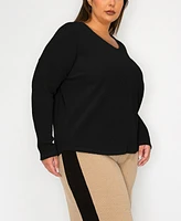 Coin 1804 Plus Textured Rib Front Seam Dolman Long Sleeve Top