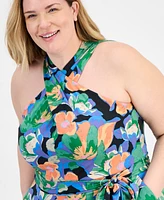 Tahari Plus Twist Halter-Neck Jersey Jumpsuit