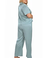iCollection Women's Satin notch Shirt and Pants Pajama Set