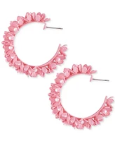 Guess Pink-Tone Medium Imitation Pearl Flower C-Hoop Earrings, 1.69"